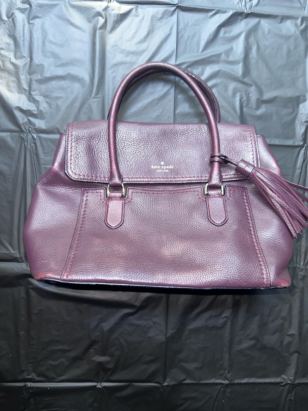kate spade Plum Pebbled Leather Satchel with Tassel